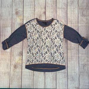 Girls Lace Front 3/4 Sleeve Top